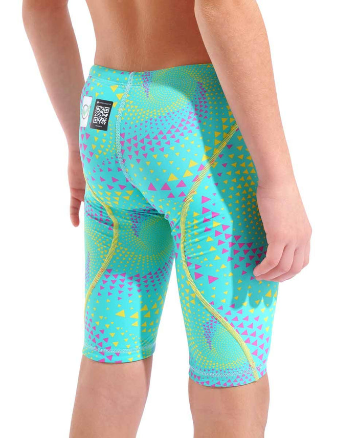 Arena Boys Powerskin ST Next Limited Edition jammer in Fireflow Seaglass with sleek design and compression fit for competitive swimming.