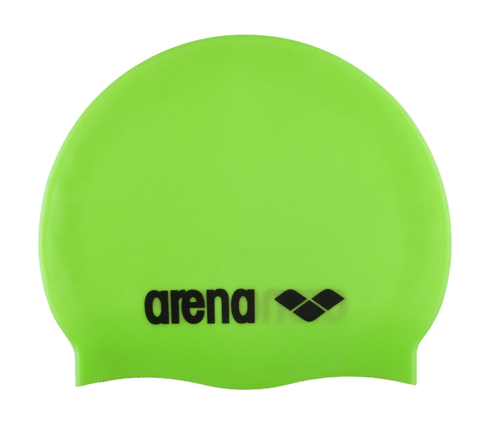 Green Arena Classic Silicone Swimming Cap for adults, made of durable, flexible silicone, designed for comfortable swimwear.