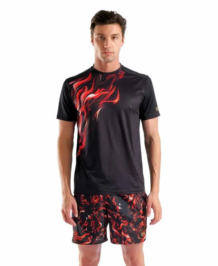 Arena Graphic Indomitus T-Shirt in multi-color and black, featuring bold graphic design, made for comfortable everyday wear.