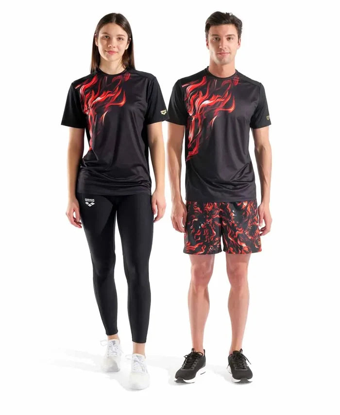 Arena Graphic Indomitus T-shirt in multi-color and black, featuring bold graphic design on a casual men's T-shirt.