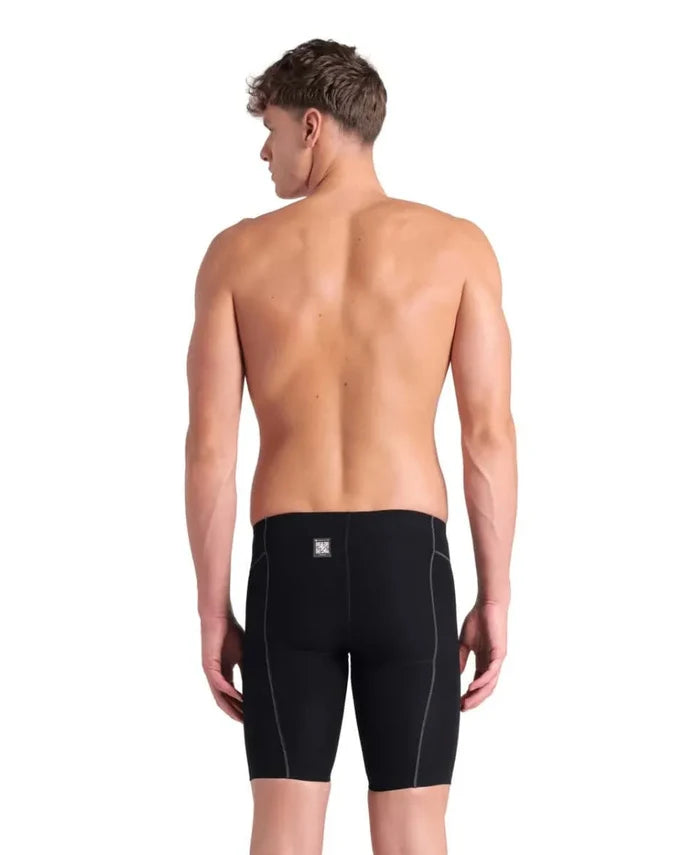Arena men's Powerskin Impulso jammer in black and teal, high-performance swim jammers for competitive swimming.
