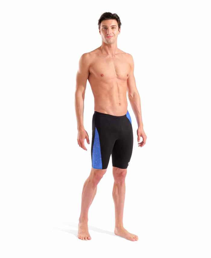 Arena men's ribbed swim jammer in black and royal multi, with a snug fit and comfortable fabric for competitive swimming.
