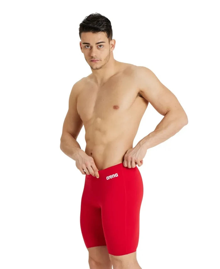 Arena men's team swim solid jammer in navy, featuring a sleek, streamlined design suitable for competitive swimming.