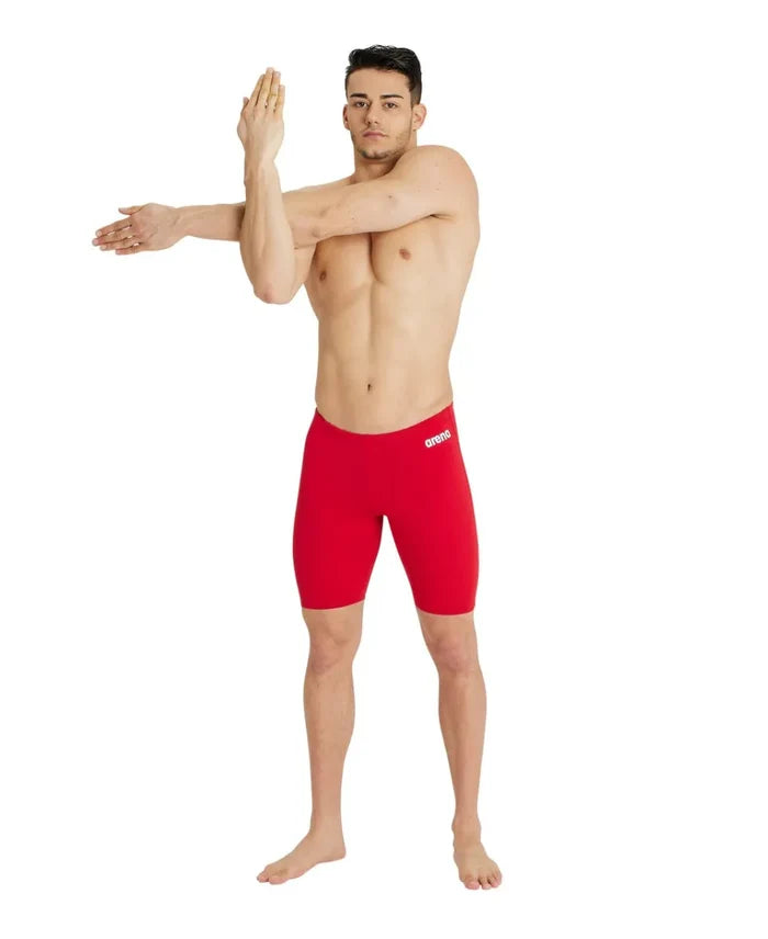 Arena men's team swim solid jammer, close-up of blue swim jammers designed for competitive swimming.