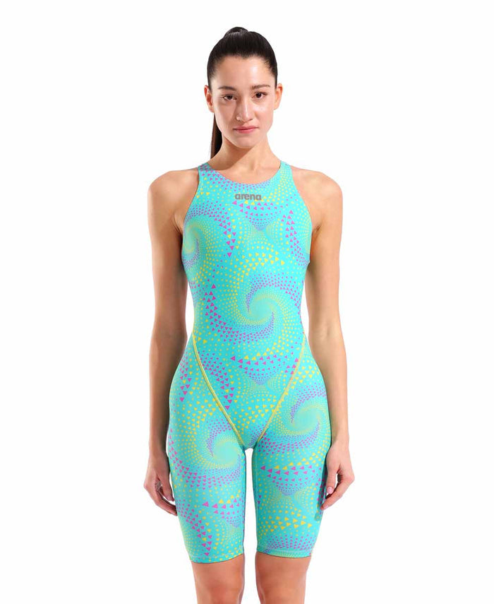 Arena Women's Powerskin ST Next Ltd Edition kneesuit in Fireflow Seaglass with sleek design and textured fabric for competitive swimming.