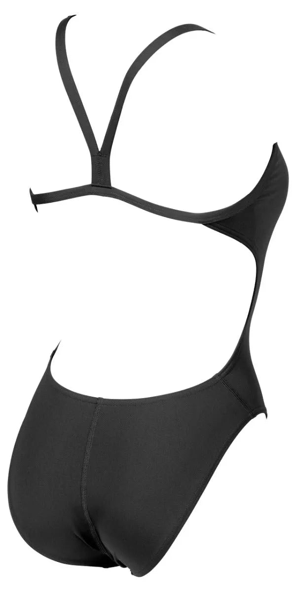 Black Arena Women's Team Challenge solid swimsuit, stylish one-piece swimwear designed for competitive and training swimming.