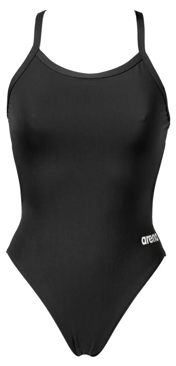 Black Arena women's Team Challenge solid swimsuit with sleek design, ideal for competitive swimming and training.