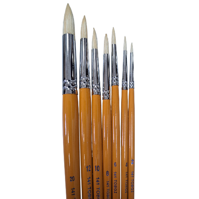 Artist Quality Round White Bristle Hog hair long handle  Oil--Acrylic paint and more!