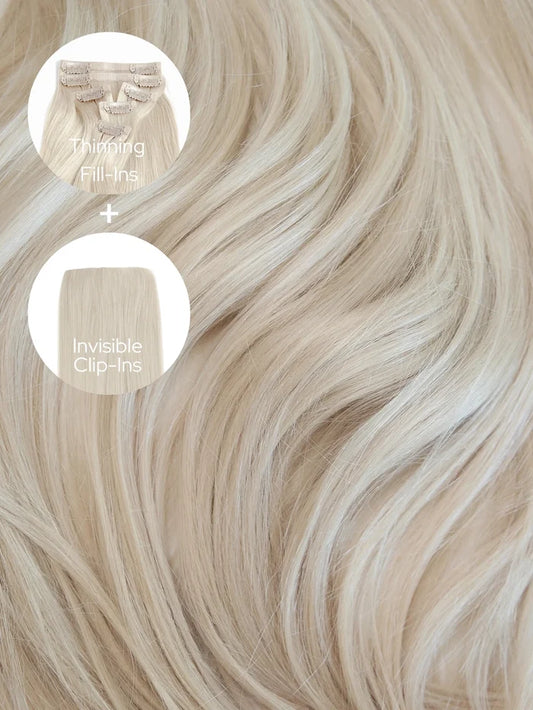 Ash Blonde (60) Thinning Hair and Invisible Clip-ins Bundle