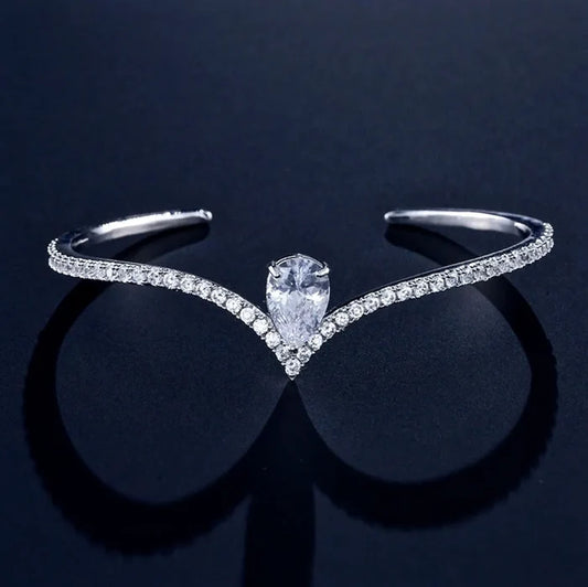 Elegant CZ Bridal Cuff Bracelet - Available with Clear and Blue Stones