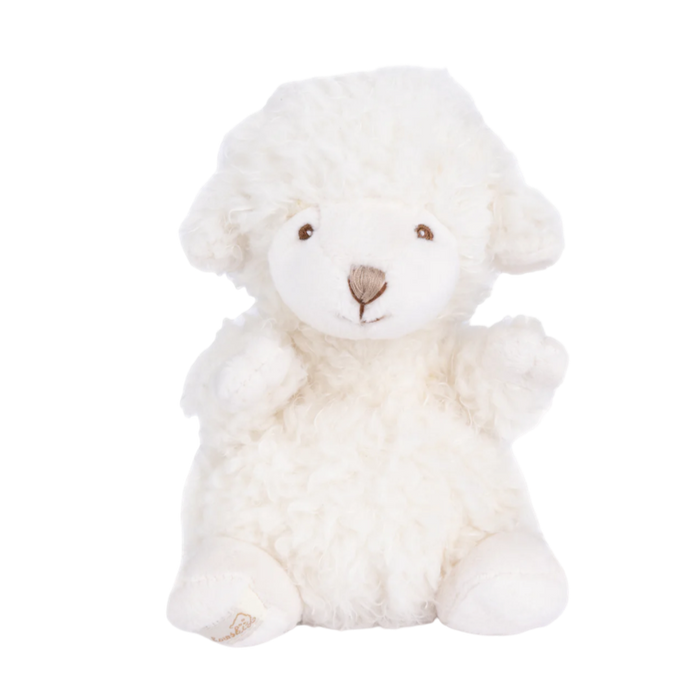 Bukowski Baby Mack, lamb plush toy, white lamb stuffed animal, heirloom plush lamb, dressed plush animal, Swedish stuffed animal, baby gift idea, nursery decor plush, soft lamb toy, baby shower keepsake