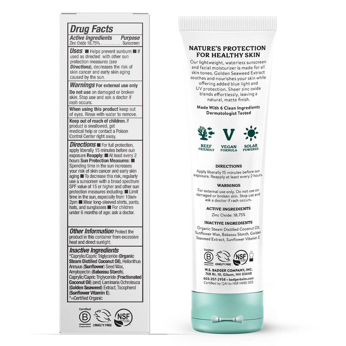 Badger - Badger Mineral Face Sunscreen SPF 30, with Zinc Oxide