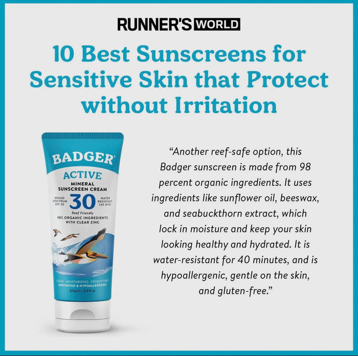 Badger Active Mineral Sunscreen Cream - SPF 30