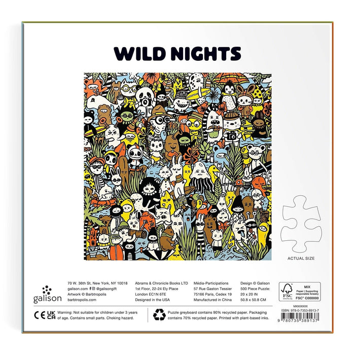 Barbtropolis puzzle, Wild Nights puzzle, jungle puzzle, animal puzzle, 500 piece puzzle, colorful puzzle, rainforest puzzle, whimsical art puzzle, puzzle for adults, nature puzzle, animal lover gift, family puzzle, colorful artwork, puzzle gift, art puzzle, jungle animals, eco friendly puzzle, collectible puzzle, unique puzzle, boutique gifts