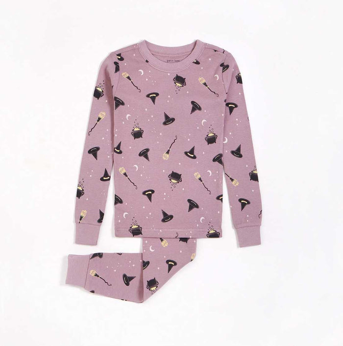 Petit Lem girls Bewitched glow-in-the-dark pajama set in Dusty Mauve with matching pants.