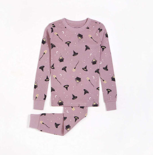 Petit Lem girls Bewitched glow-in-the-dark pajama set in Dusty Mauve with matching pants.