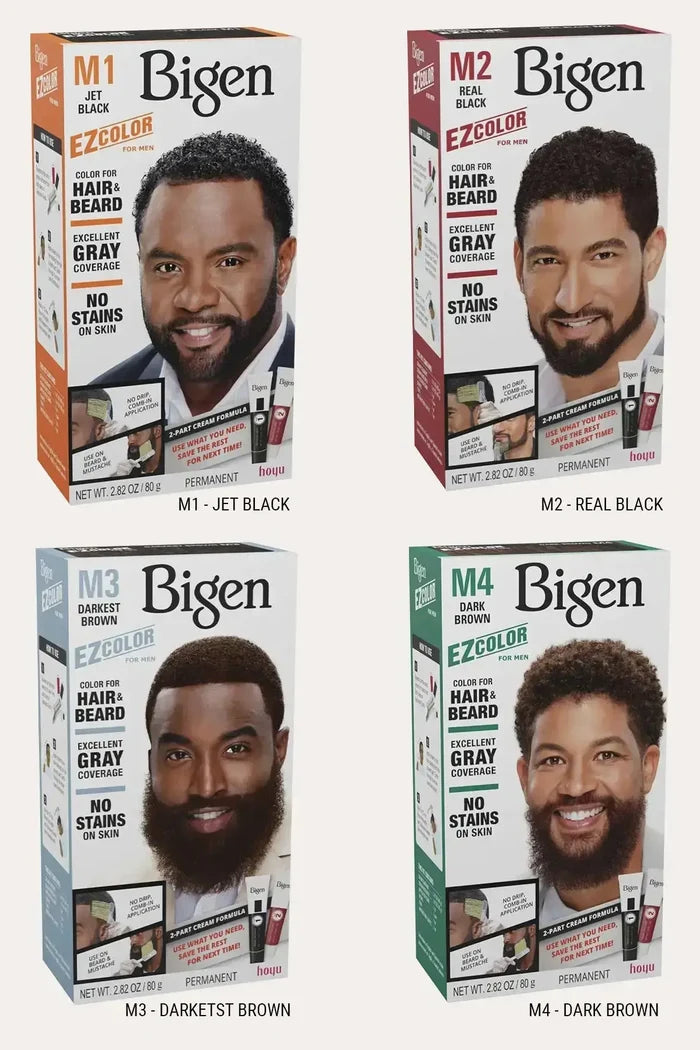 Bigen EZColor All Shades - Ammonia Free Men's Hair Dye, Best Beard and Hair Dye for Men with No Stain on Skin Hair Color, M1 Jet Black, M2 Real Black, M3 Darkest Brown, M4 Dark Brown, Permanent Formula