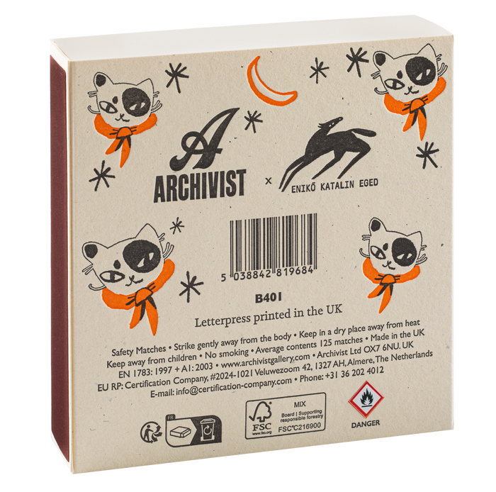 Black Spotted Kitten | Square - Safety Matches