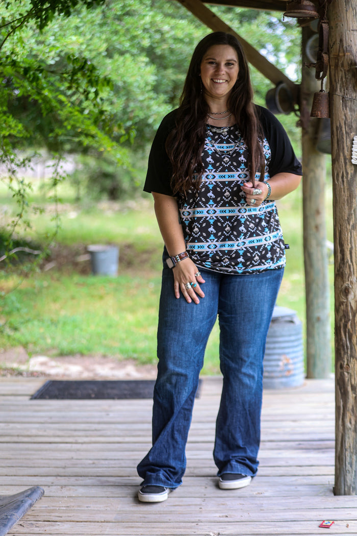 Black Turquoise Bronc Aztec Top