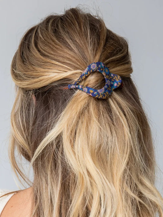 Floral Fabric Boho Hair Clip - Indigo-view 1
