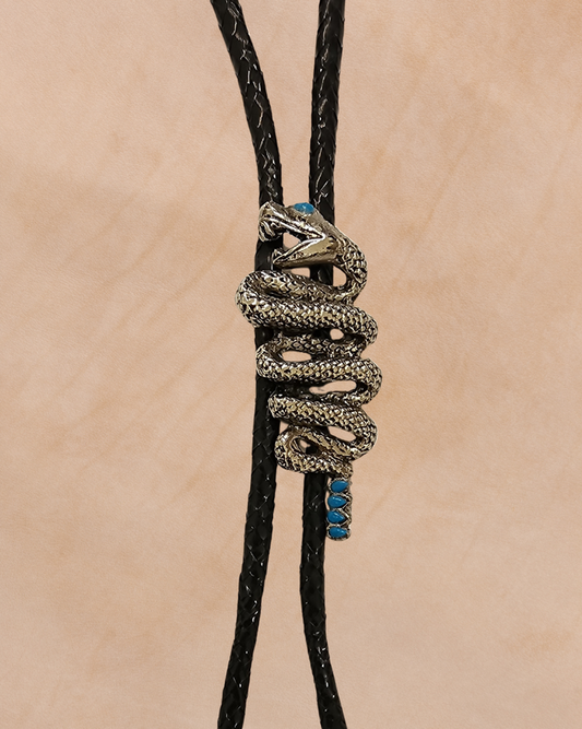 Bolo Tie Western Rattle Snake Turquoise Stone Accent