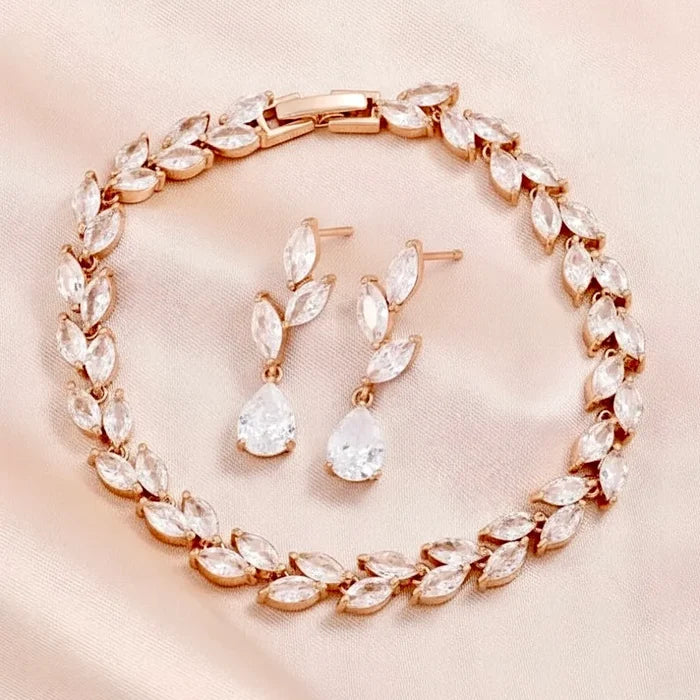 Bridal Jewelry Sets - Cubic Zirconia Bridal Bracelet and Earrings Set - Available in Silver, Rose Gold and Yellow Gold