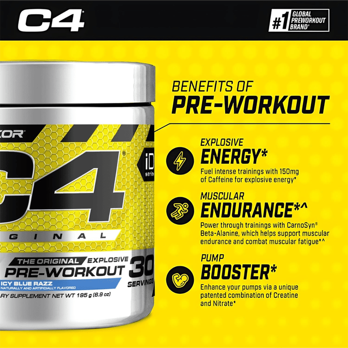 C4 Original Pre Workout Powder Icy Blue Razz Flavor – 30 Servings - Beauty Tribe