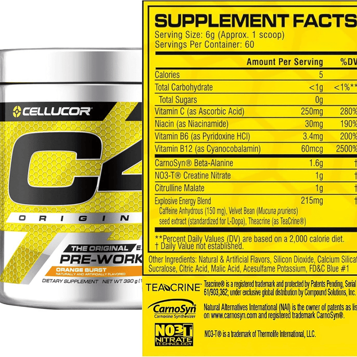 C4 Original Pre Workout Powder Orange Burst Flavor – 50 Servings - Beauty Tribe