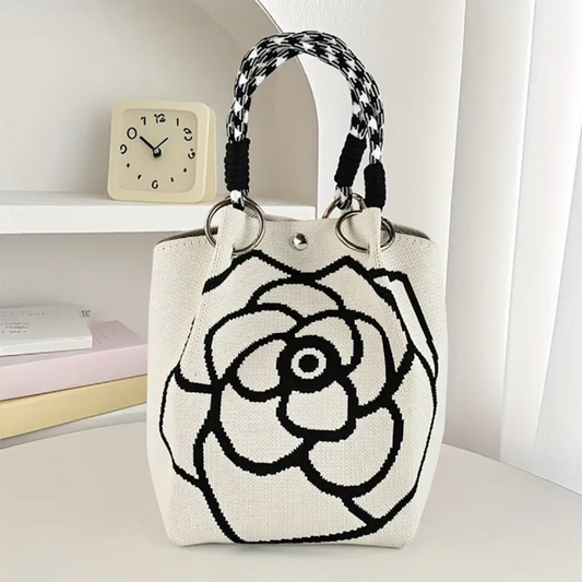 Camellia Beige Knitted Casual Tote Bag