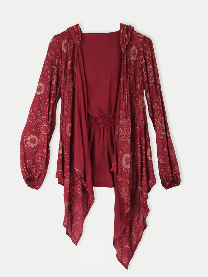 Celestial Hooded Cardigan | Maroon-Image 1
