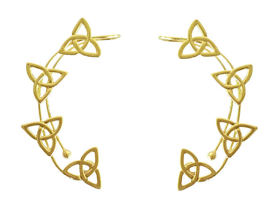 Gold Celtic knot elf ear cuffs on white background