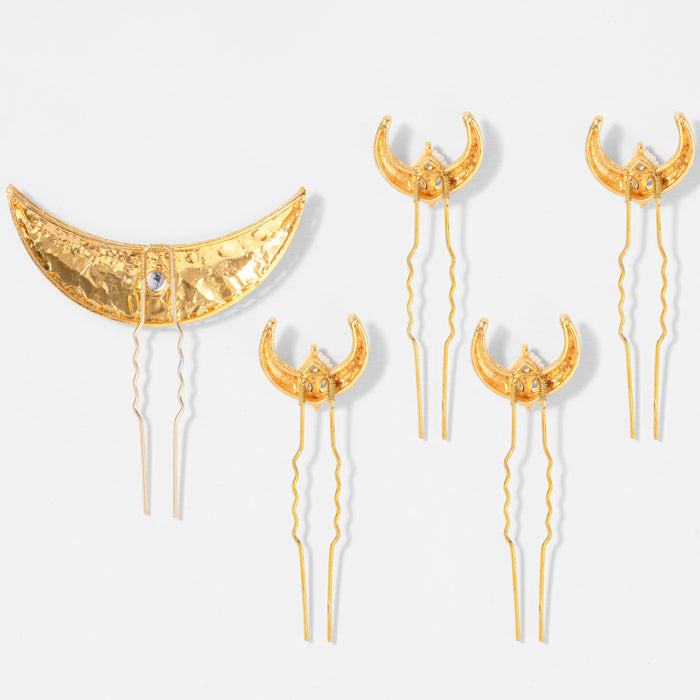 Chaand Mahal Gold Hair Pins - Set of 5 - White