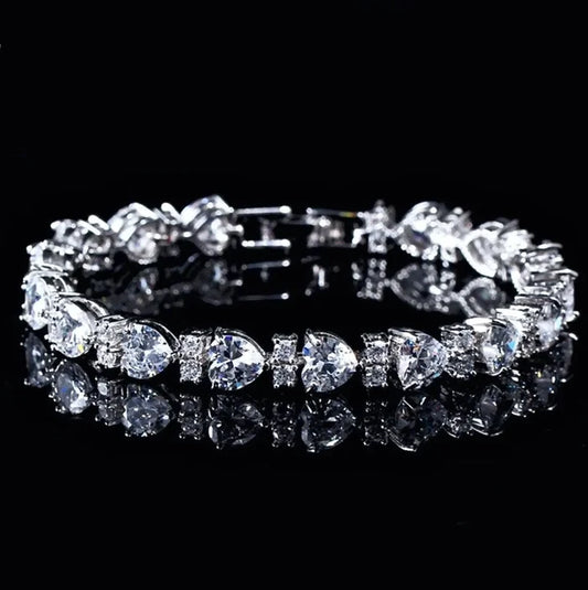 Wedding Jewelry - Silver Cubic Zirconia Heart Bracelet