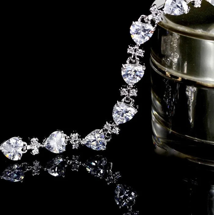 Wedding Jewelry - Silver Cubic Zirconia Heart Bracelet
