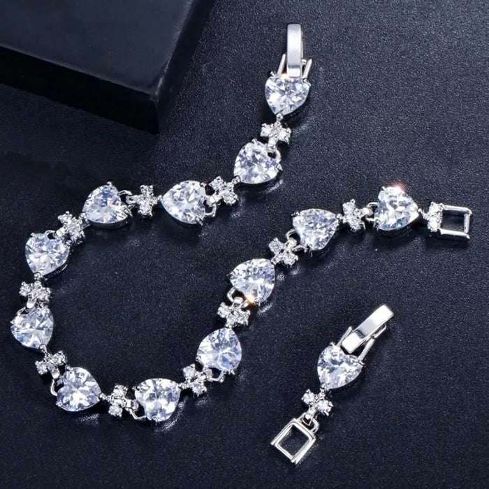 Wedding Jewelry - Silver Cubic Zirconia Heart Bracelet
