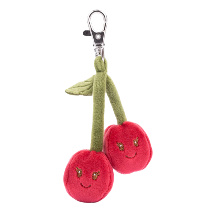 cherry bag charm, plush cherry keychain, Bukowski Bears Sweden, fruit bag accessory, kawaii plush charm, cute key ring, red fruit keychain, soft cherry charm, gift for girls, cherry purse charm