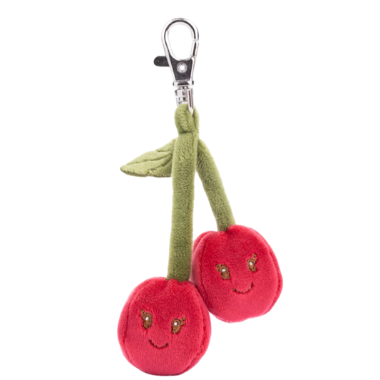 cherry bag charm, plush cherry keychain, Bukowski Bears Sweden, fruit bag accessory, kawaii plush charm, cute key ring, red fruit keychain, soft cherry charm, gift for girls, cherry purse charm