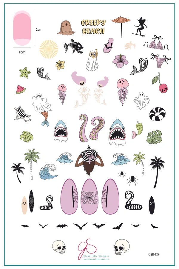 CjSH-127 Creepy Beach |  Steel Nail Art Stamping Plate