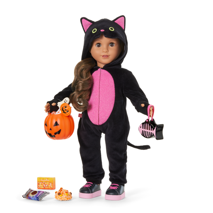 Claws & Cuddles Cat Costume & Trick-or-Treat Set Bundle for 18-inch Dolls
