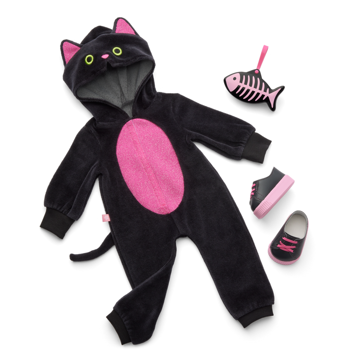 Claws & Cuddles Cat Costume & Trick-or-Treat Set Bundle for 18-inch Dolls