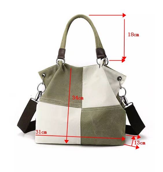 Colour-block Black Canvas Shoulder Bag