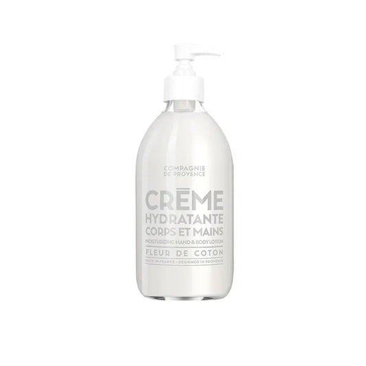 White bottle of crème hydratante corps et mains on a white background