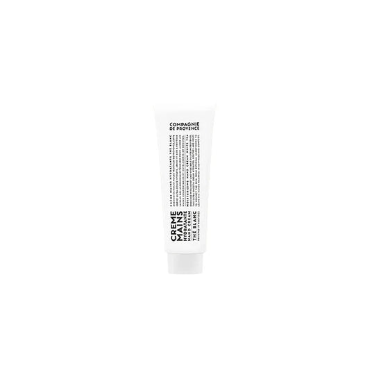 White tube of Hand Cream with black text on a white background