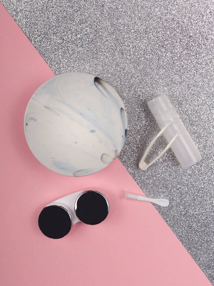 Contact Lens Case - Marble Look | Silver-Image 1