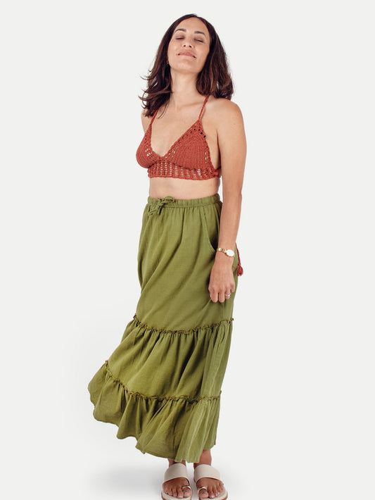 Cotton Tiered Skirt | Sage-Image 1