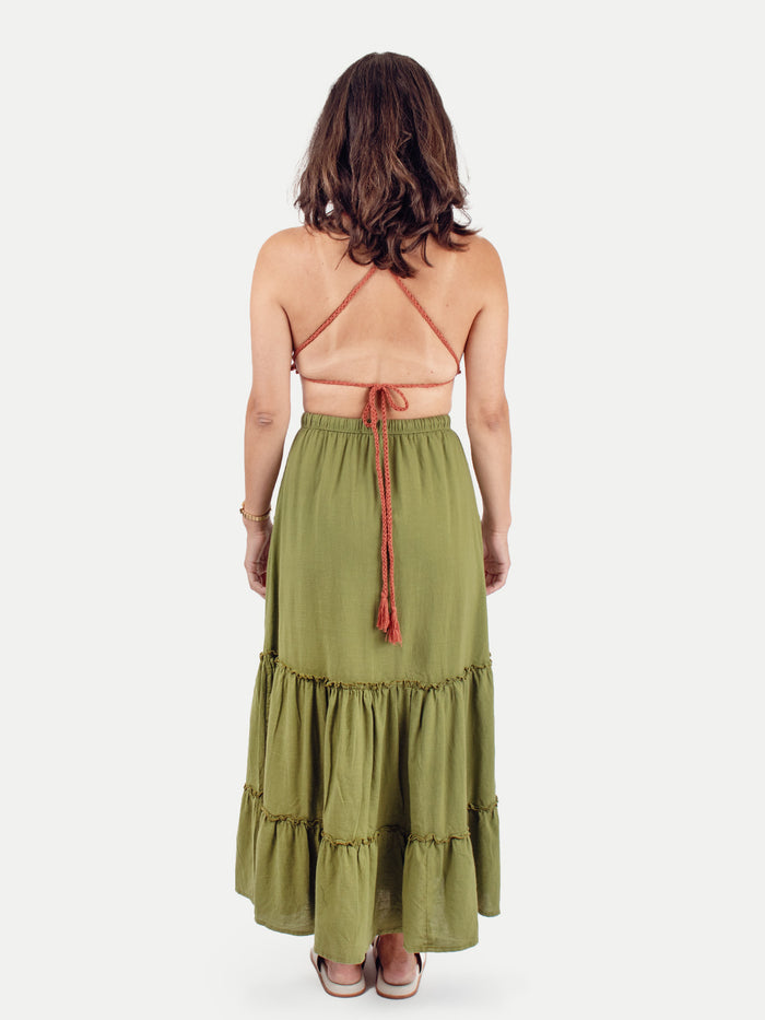Cotton Tiered Skirt | Sage-Image 3