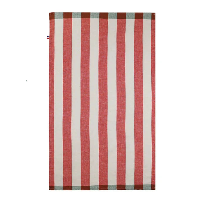 Red and white striped towel on a white background