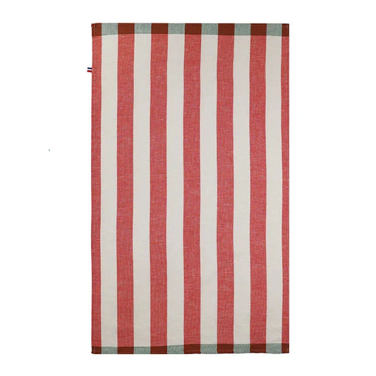 Red and white striped towel on a white background