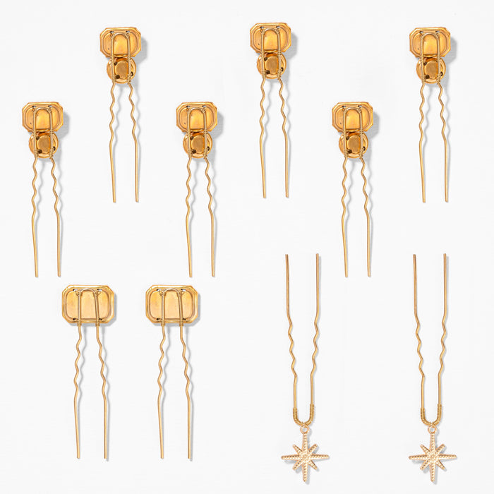 Premium Hair pins with crystals and stars - secure U-pin design for quick glam-up
