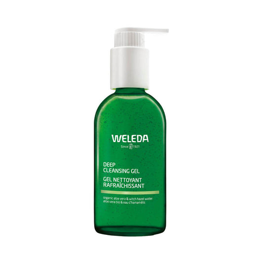 Pump bottle of deep cleansing gel with aloe vera and witch hazel water.
